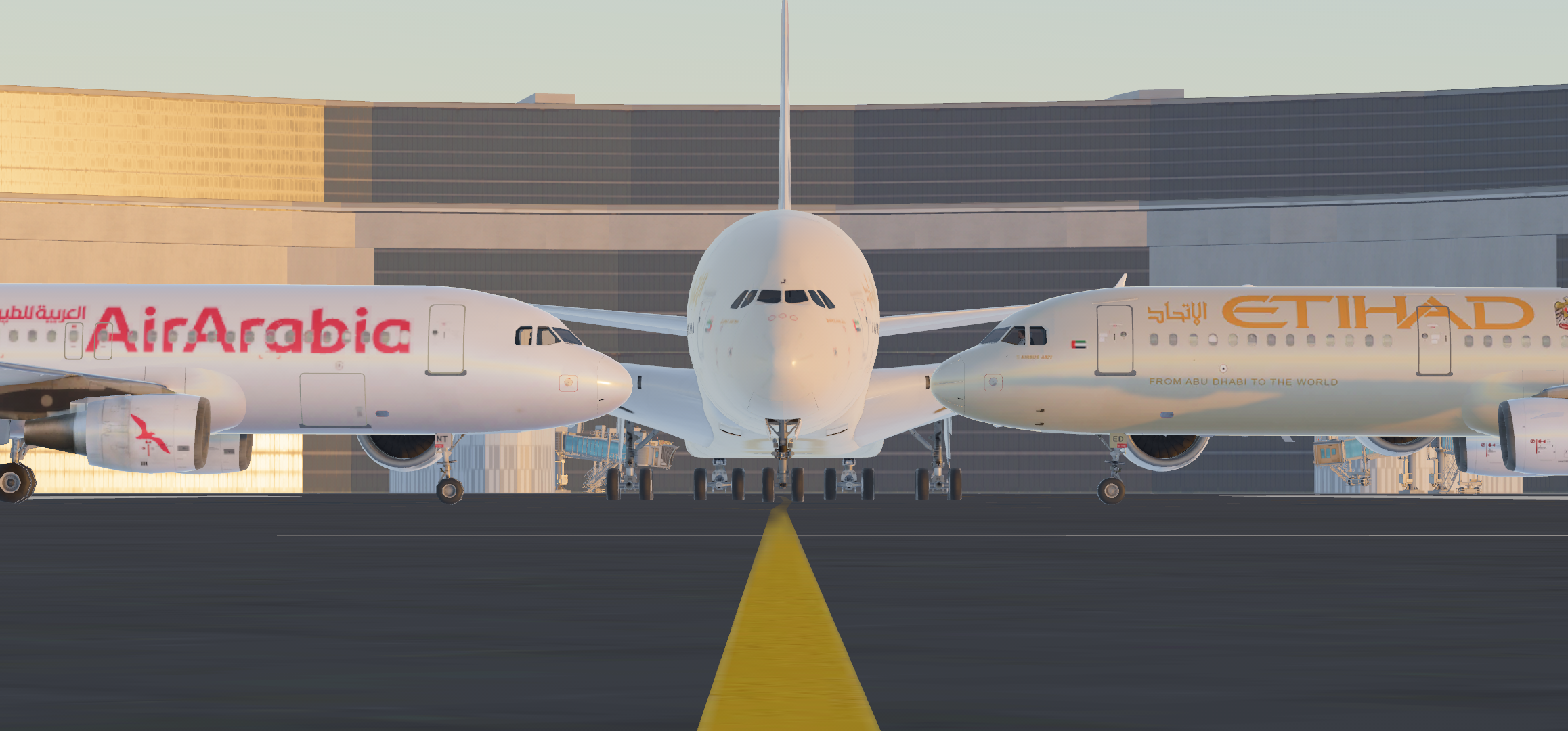 Multiple Etihad aircraft parked on the apron in Infinite Flight