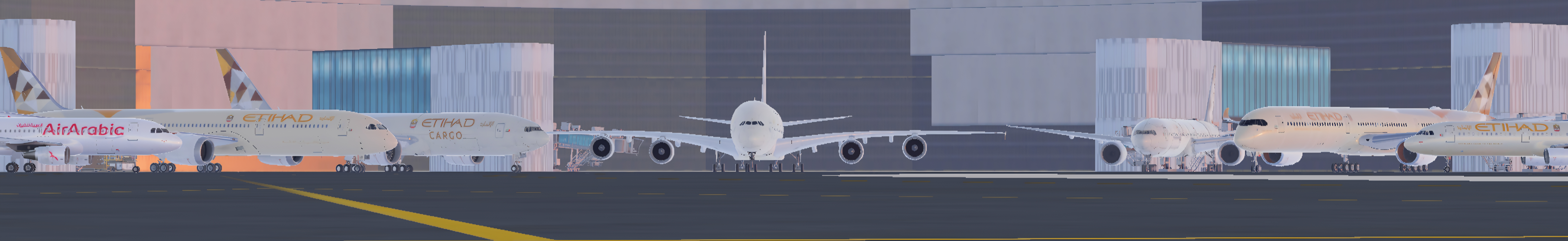Multiple Etihad aircraft parked on the apron in Infinite Flight